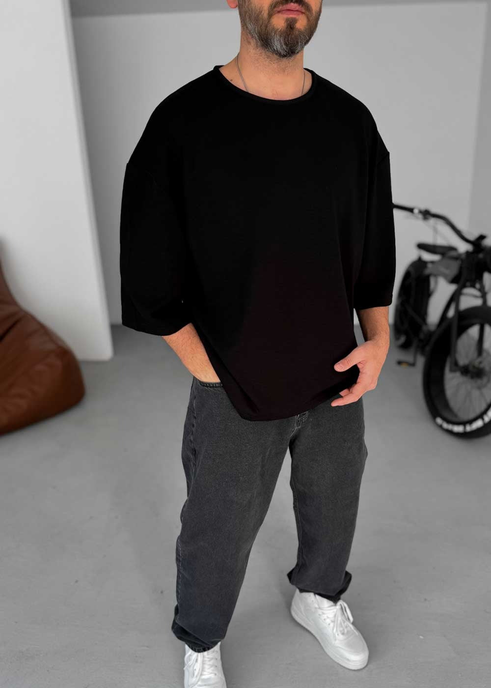 Three-Quarter 3/4 Sleeve T-Shirt Με Ελαστικότητα – Μαύρο – 2