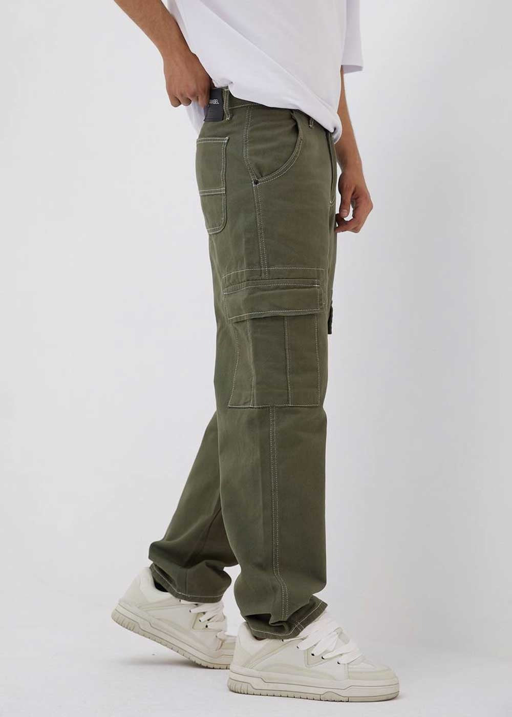 Baggy Jean Παντελόνι Cargo Με Ραφές- Χακί – 2
