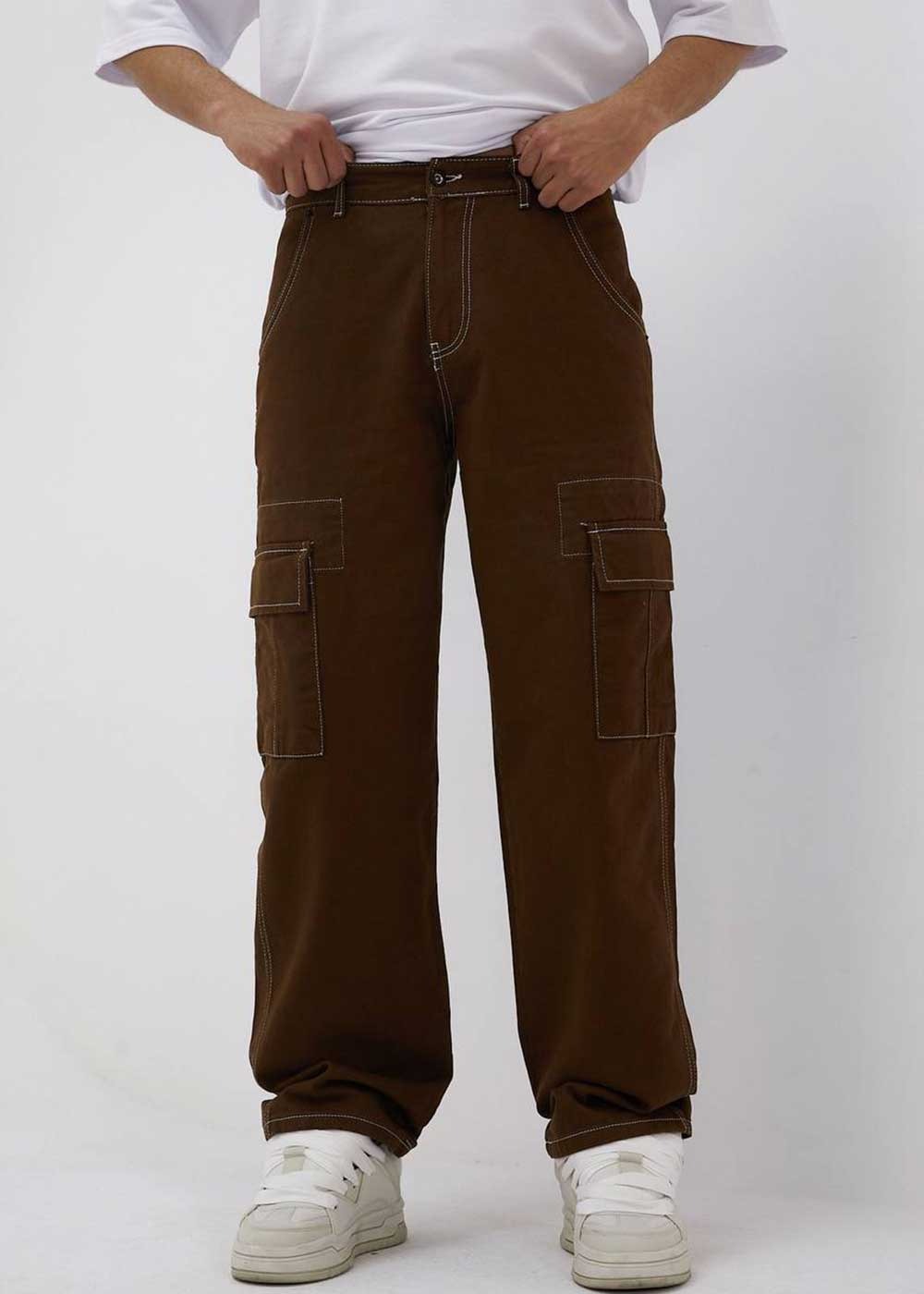Baggy Jean Παντελόνι Cargo Με Ραφές- Καφέ – 2
