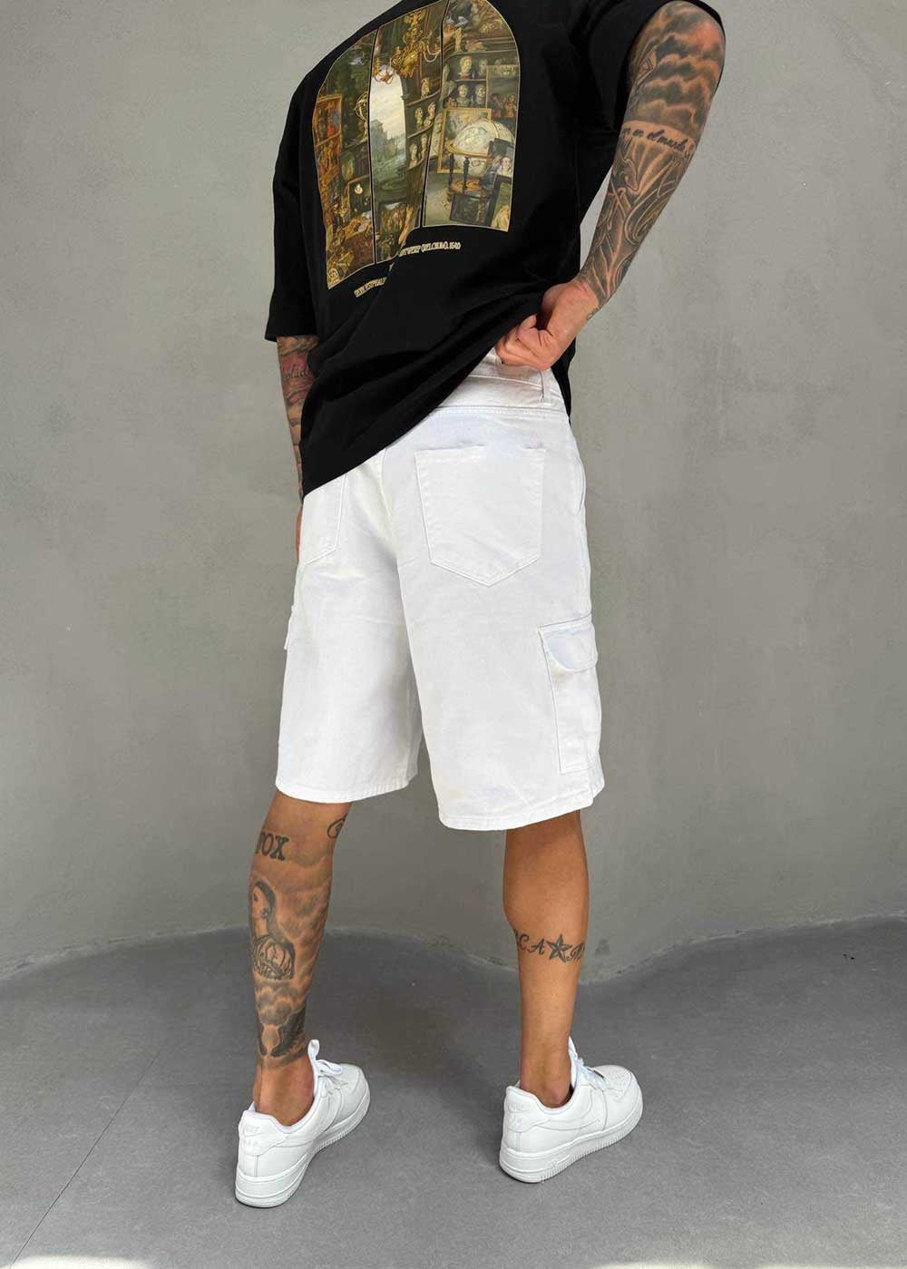 Denim Cargo Βερμούδα Baggy – Λευκό – 2
