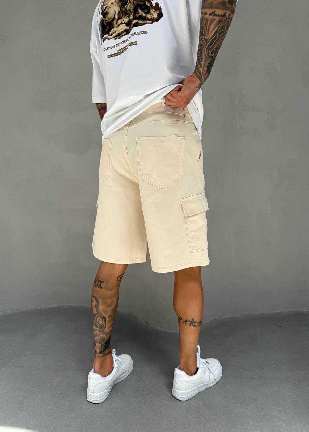 Denim Cargo Βερμούδα Baggy – Μπεζ – 2