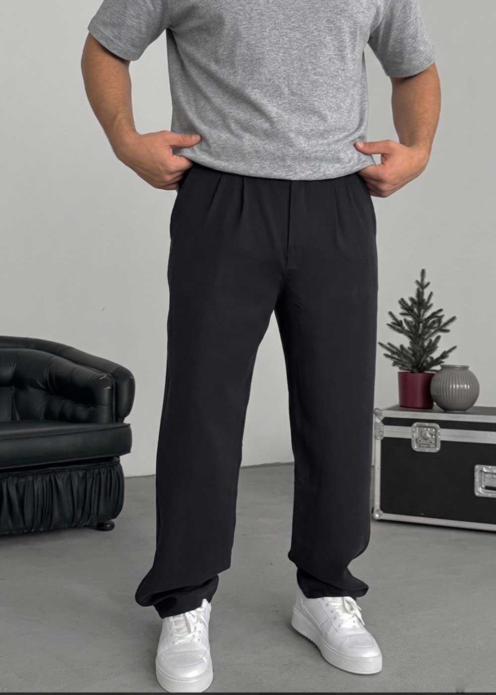 Premium Baggy Παντελόνι από Tencel με Πιέτες – Μαύρο – 2