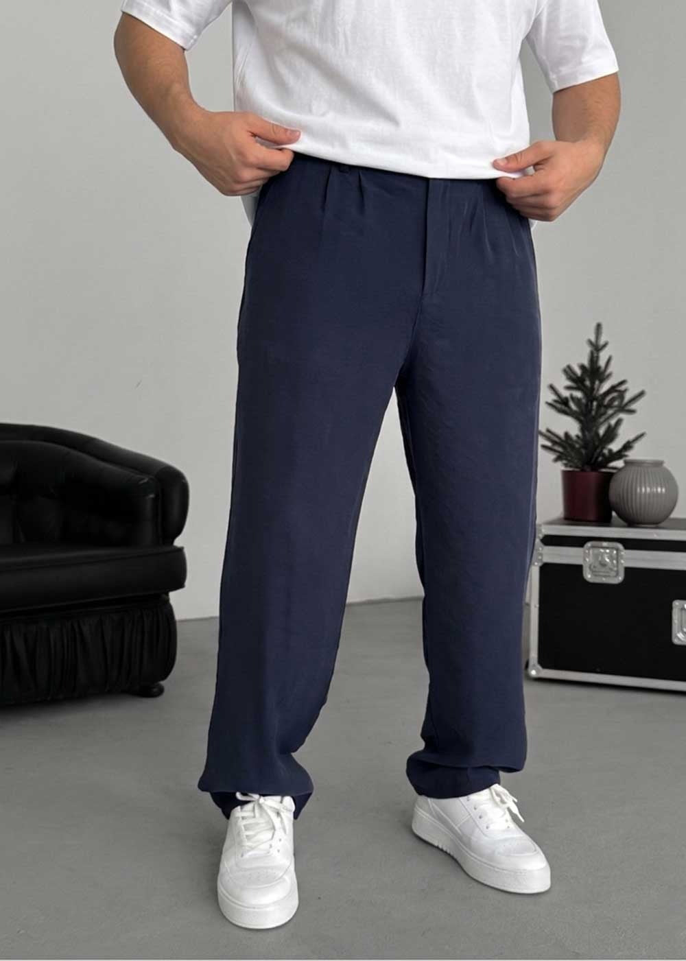 Premium Baggy Παντελόνι από Tencel με Πιέτες – Μπλε – 4