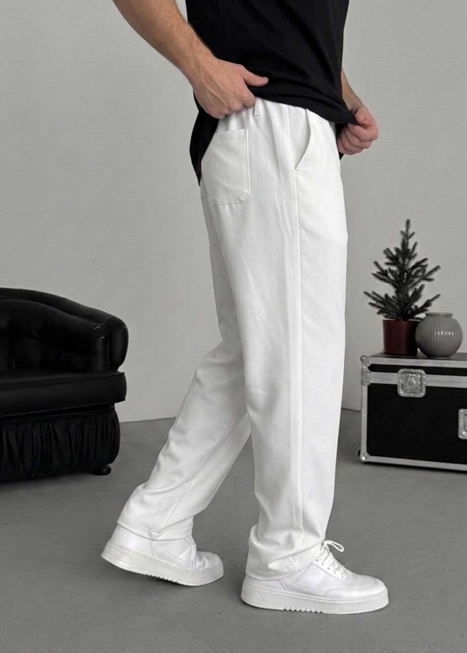 Premium Baggy Παντελόνι από Tencel με Πιέτες – Λευκό – 2