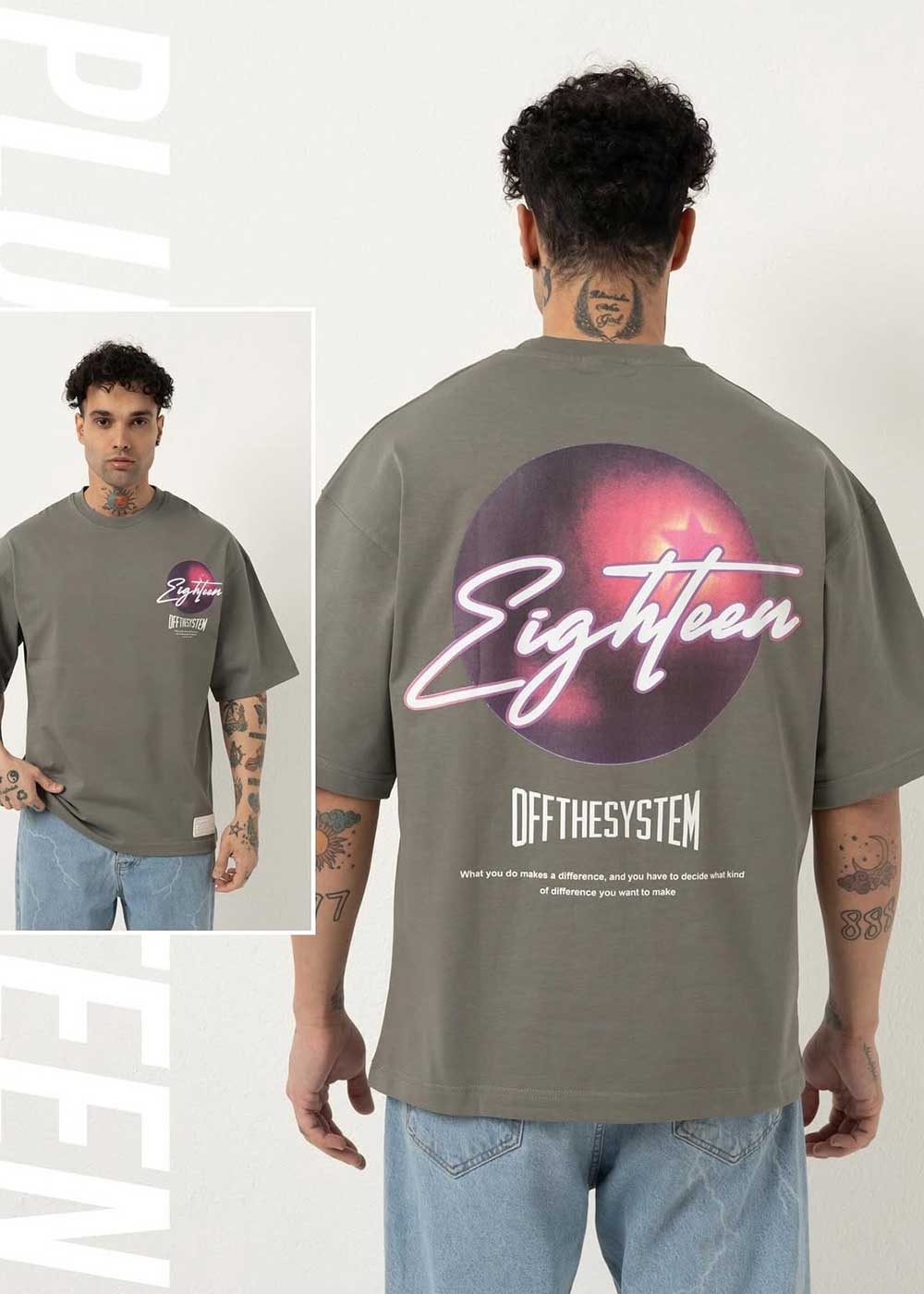Oversized T-Shirt Eighteen – Ανθρακί – 2