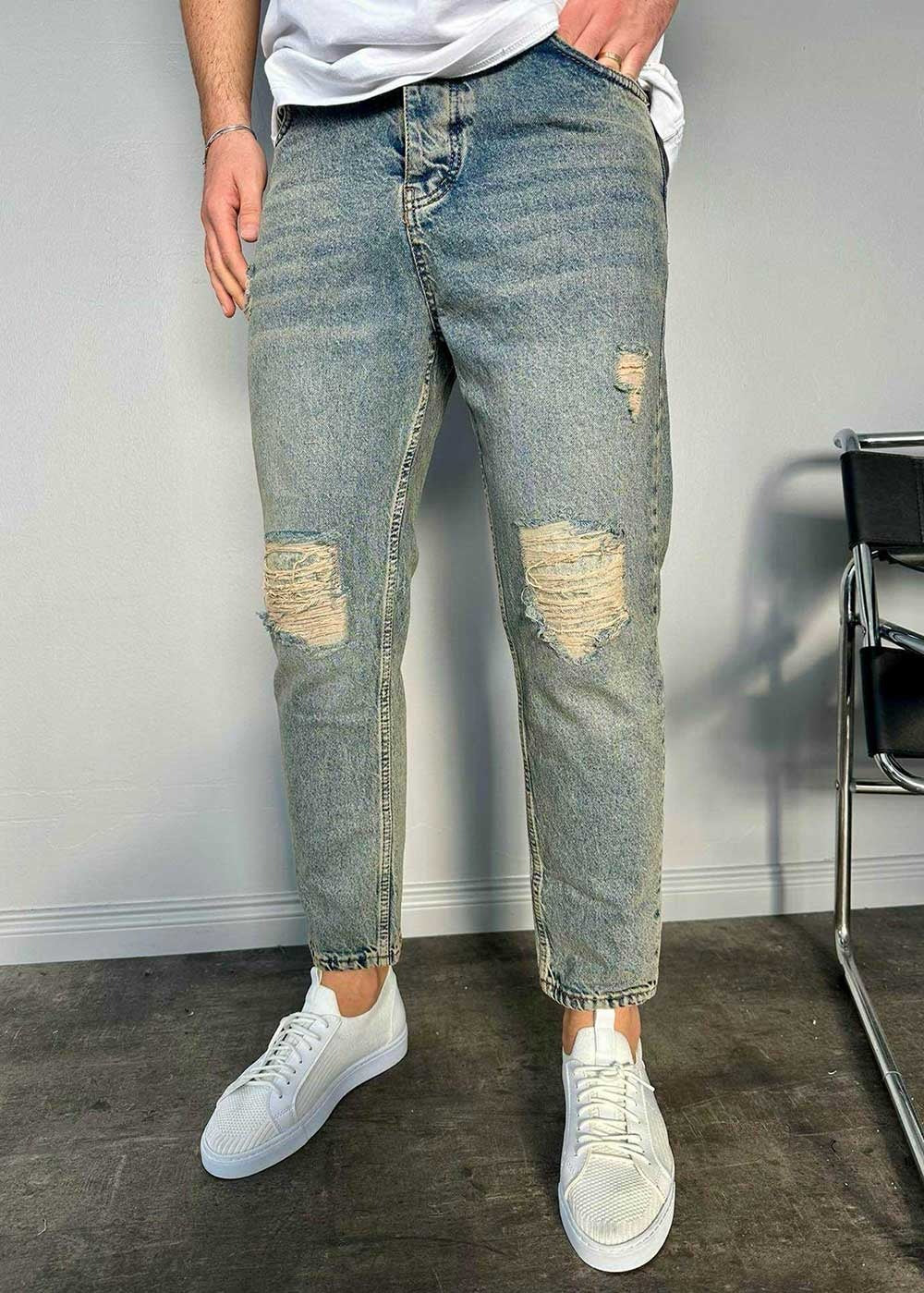 Παντελόνι Loose Fit Jean Με Εφέ Πλυσίματος Και Σκισίματα – Ξεβαμμένο Μπλε – 2