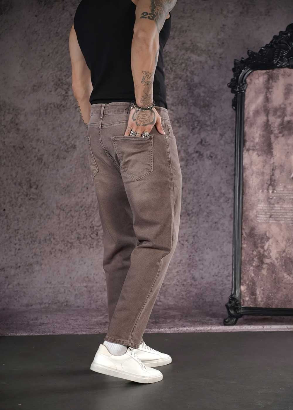 Παντελόνι Τζιν Loose Fit Με Ραφές Και Ελαστάν - Καφέ Ξεβαμμένο – 3