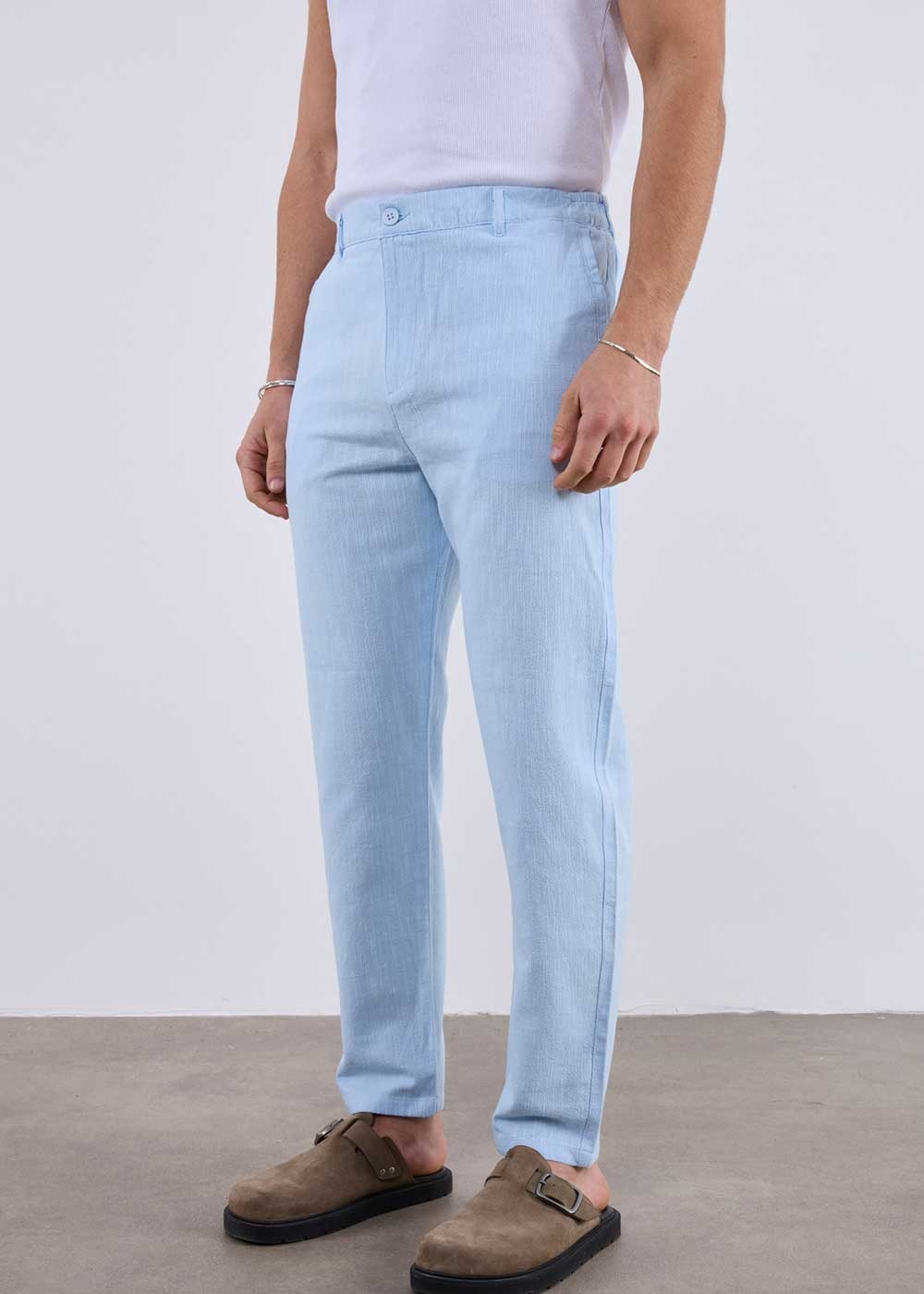 Linen-Texture Regular Fit Παντελόνι – Γαλάζιο – 2