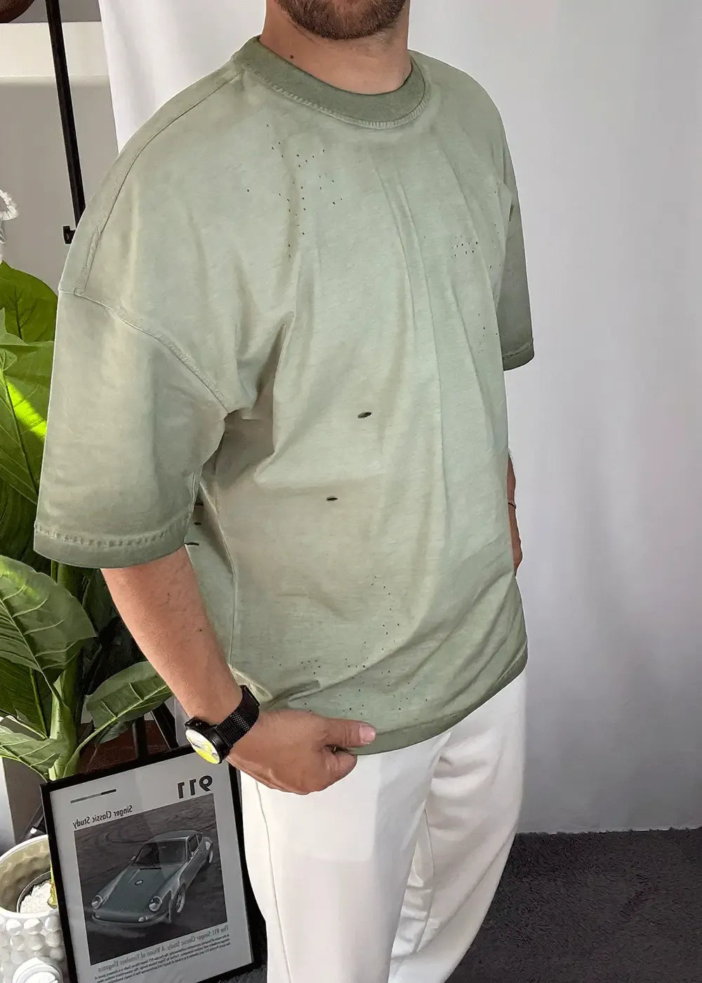 Ripped Oversized T-Shirt με Φθαρμένη Όψη και Σκισίματα – Πράσινο – 2