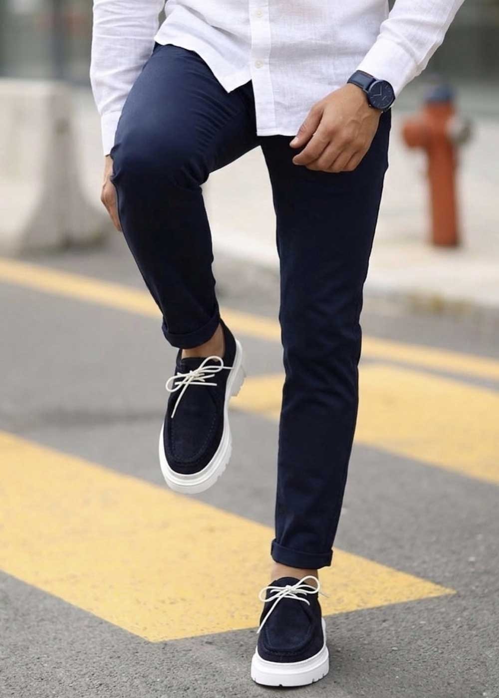 Chunky Suede Sneakers με Ανάγλυφη Σόλα – Μπλε – 3