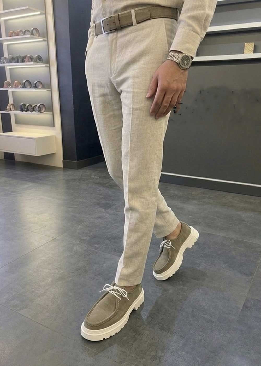 Chunky Suede Sneakers με Ανάγλυφη Σόλα – Λαδί – 4