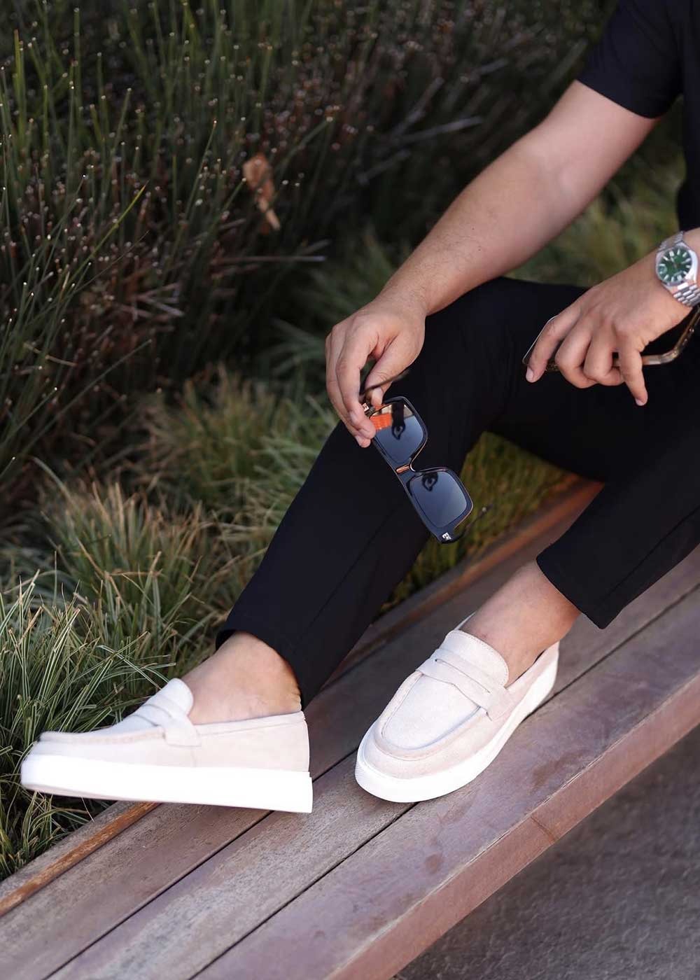 Suede Loafers με Λευκή Σόλα – Μπεζ – 2