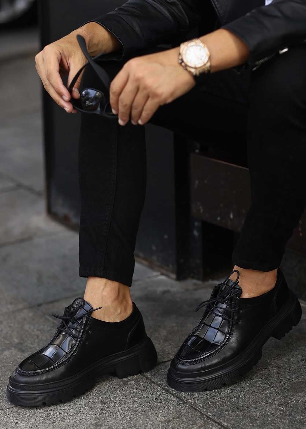 Leather Loafers με Ανάγλυφη Croco Ύφή – Μαύρο – 2