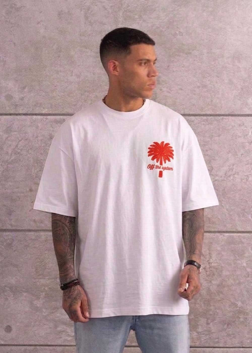 Oversized T-Shirt Off the System Με Κέντημα – Λευκό / Κόκκινο – 2