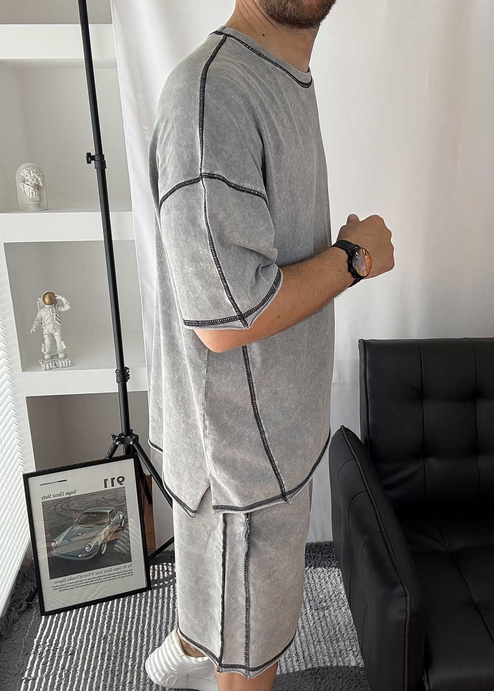 Faded Oversized Tshirt Με Ραφές – Γκρι Ξεβαμμένο – 2