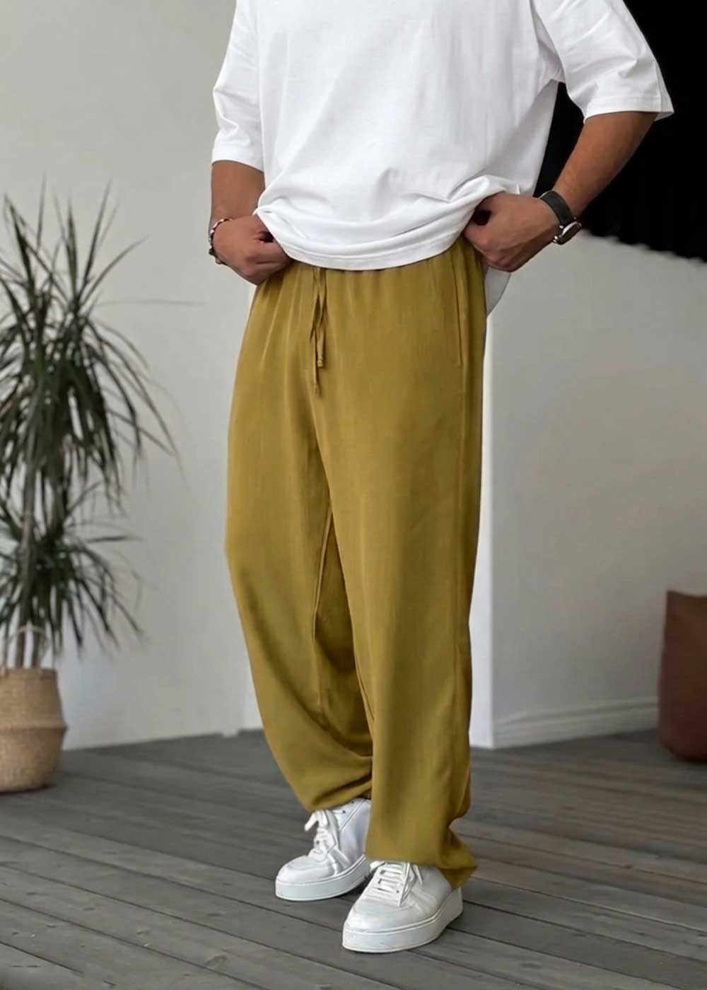 Baggy Παντελόνι Σε Tencel Ύφανση – Πράσινο Λαδί – 2