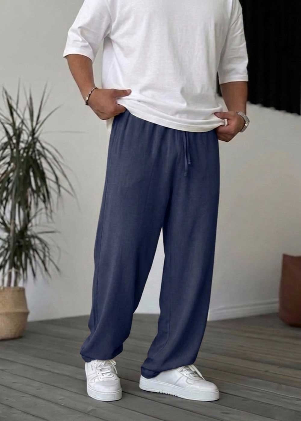 Baggy Παντελόνι Σε Tencel Ύφανση – Μπλε – 2