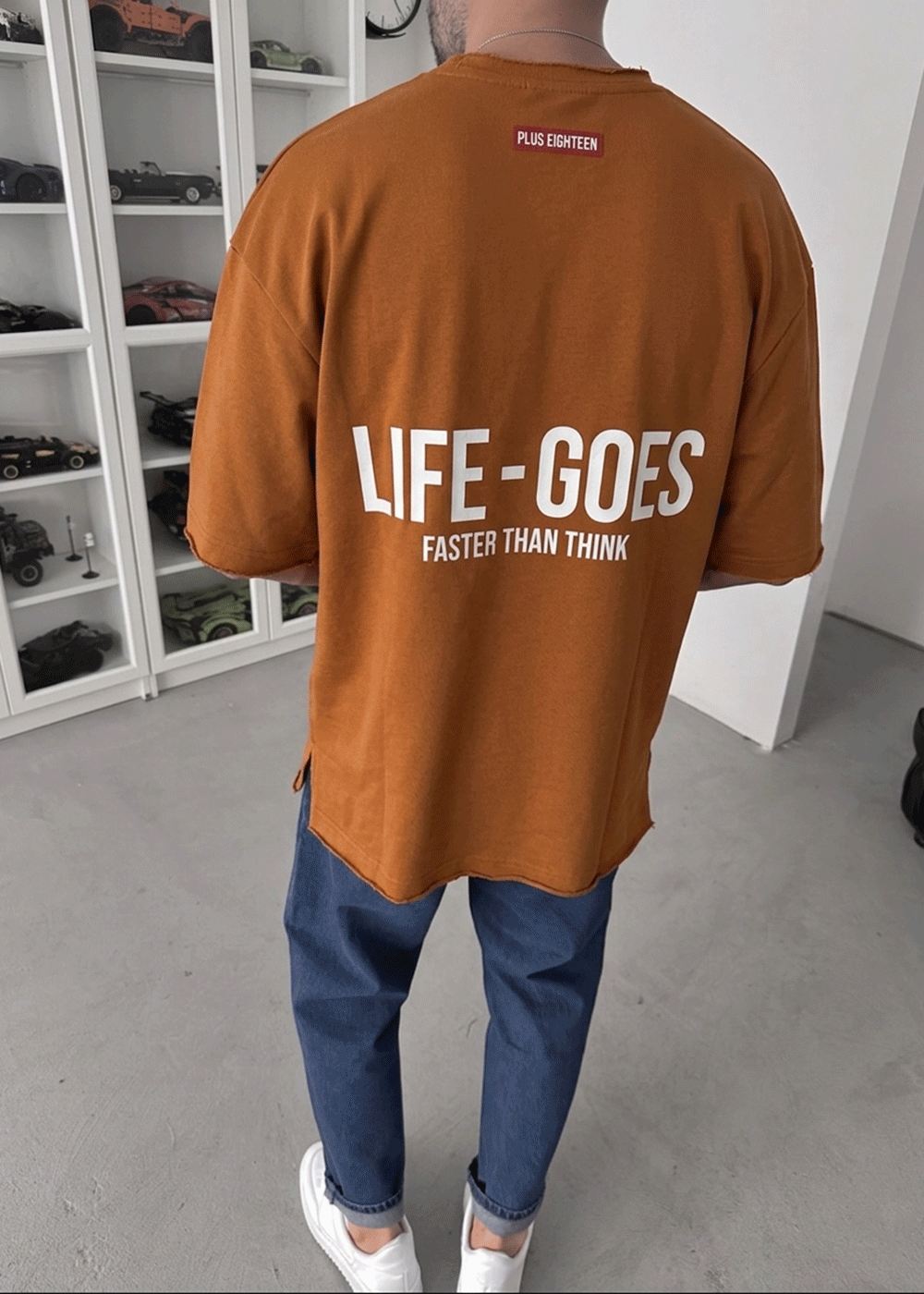 Oversized T-Shirt Life Goes- Μουσταρδί – 3