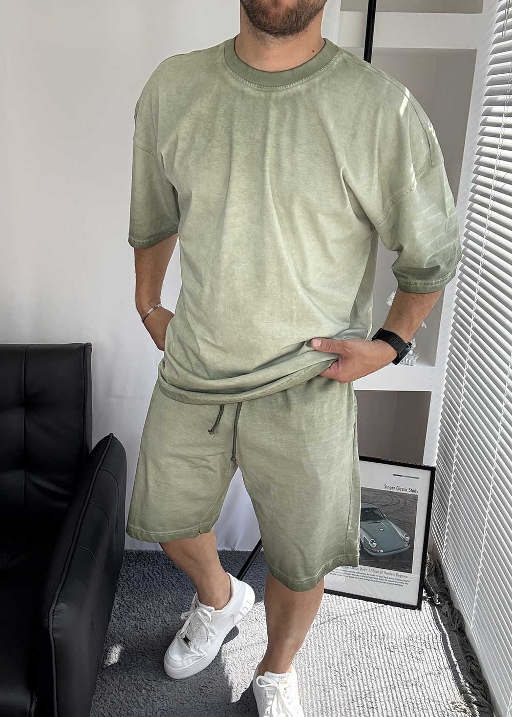 Basic Oversized Σετ Acid Wash – Ξεβαμμένο Πράσινο – 2