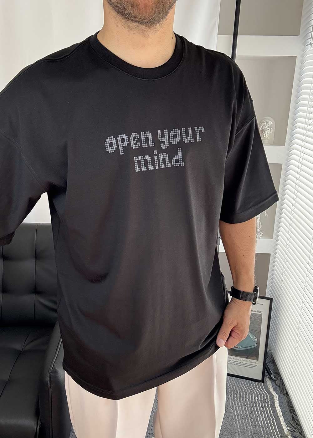 Open Your Mind Oversized T-Shirt με Τύπωμα – Μαύρο – 2