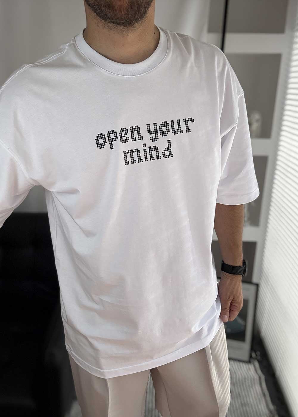 Open Your Mind Oversized T-Shirt με Τύπωμα – Λευκό – 2