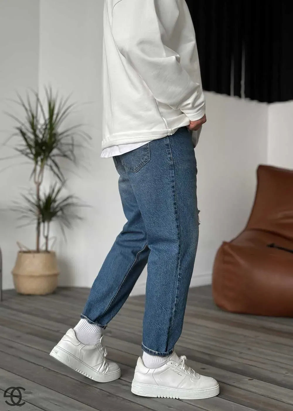 Παντελόνι Τζιν Loose Fit Ρετρό Επεξεργασμένο Μπλε Με Εφέ Πράσινου Και Σκισιματα – 6