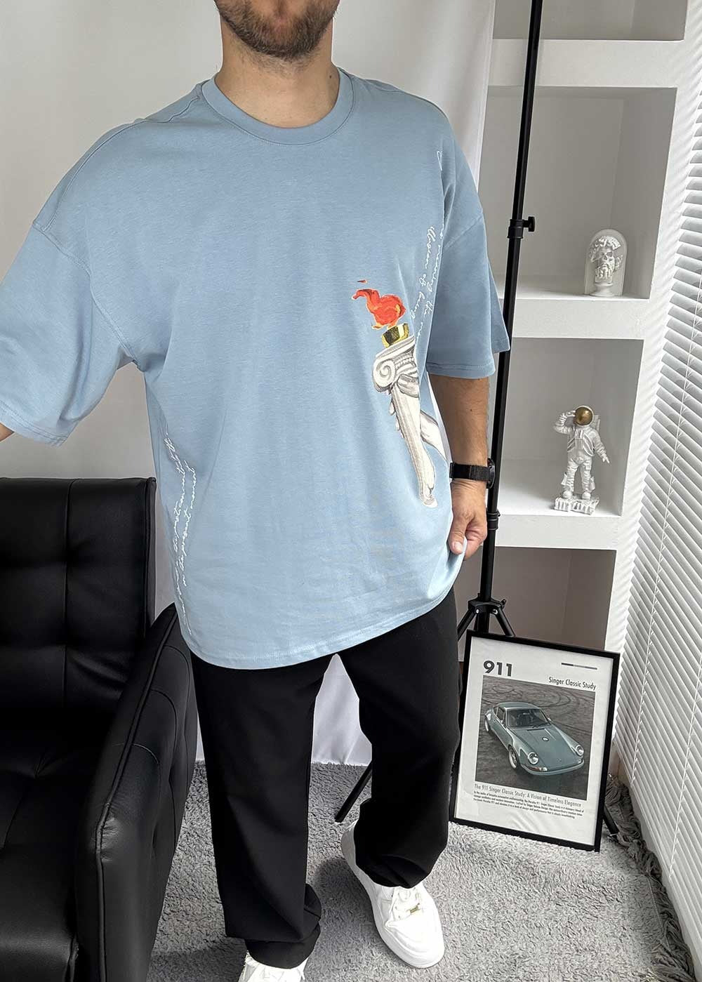 Flame of Legacy Oversized T-Shirt με Τύπωμα – Γαλάζιο – 2