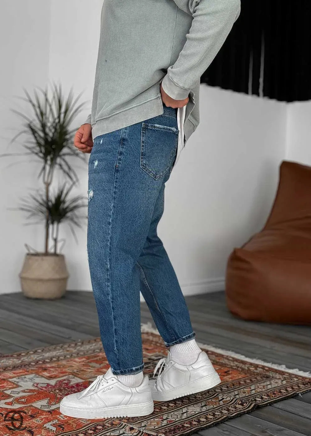 Παντελόνι Τζιν Loose Fit Ρετρό Μπλε Με Σκισίματα – 2
