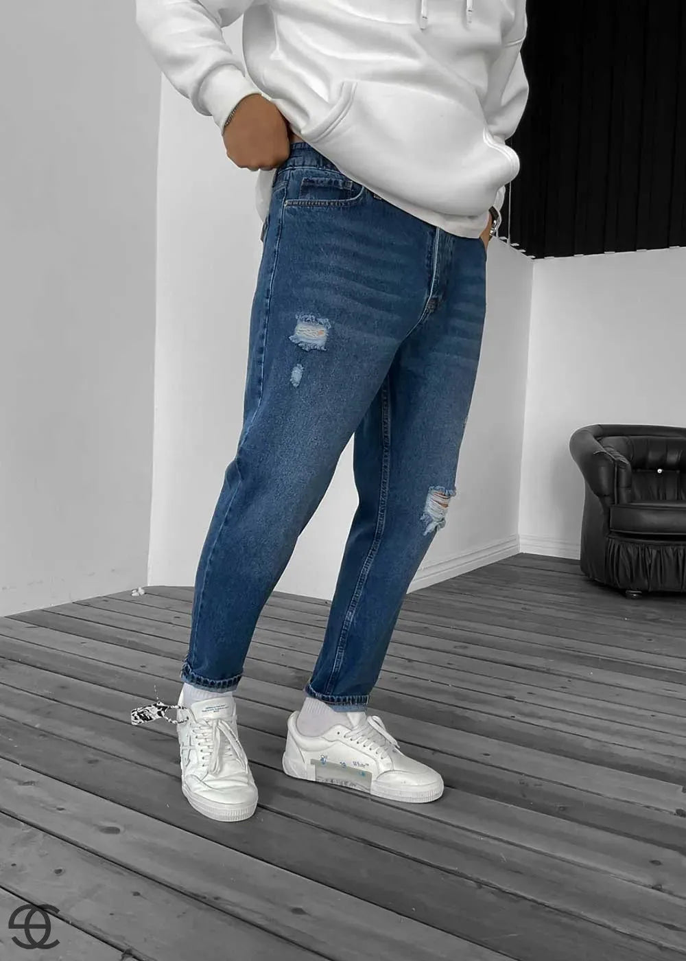 Παντελόνι Τζιν Loose Fit Με Σκισίματα Και Αντιθέσεις Στις Τσέπες – Μπλε – 3