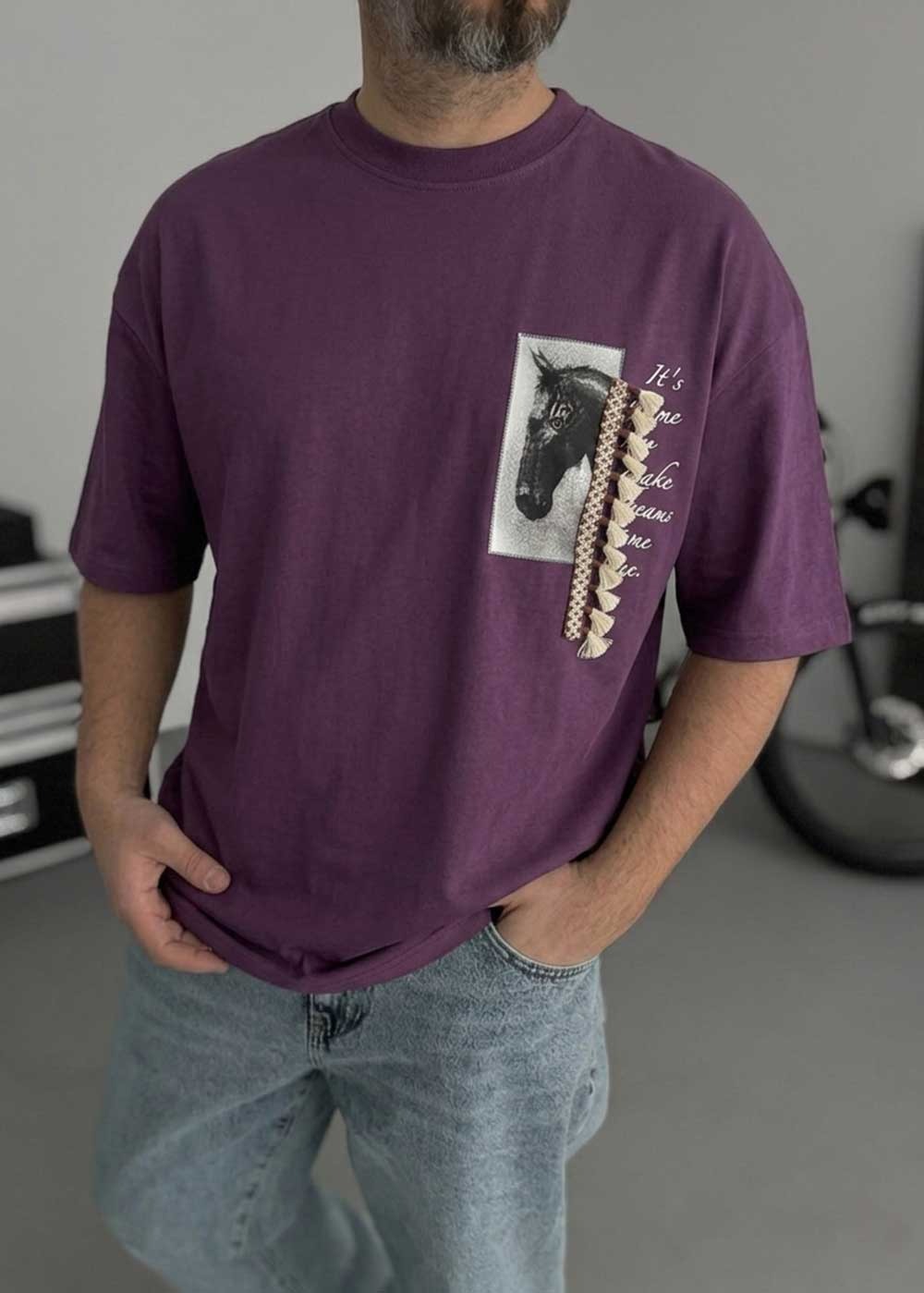 Oversized T-Shirt Horse Tassel – Μωβ – 2