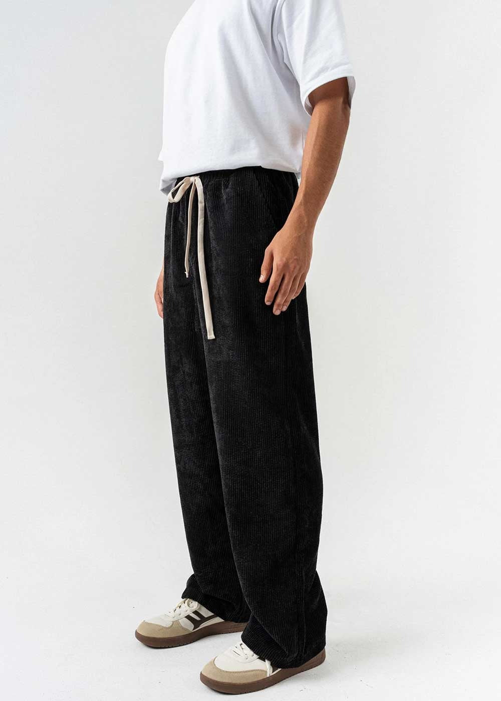 Minimal Premium Κοτλέ Baggy Παντελόνι – Μαύρο – 2