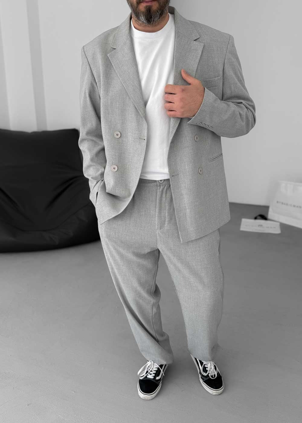 Premium Σετ Κουστούμι Σε Oversized Γραμμή- Ανοιχτό Γκρι – 2