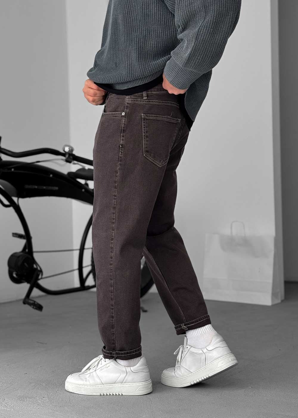 Παντελόνι Τζιν Loose Fit Με Ραφές Και Ελαστάν - Σκούρο Καφέ – 3