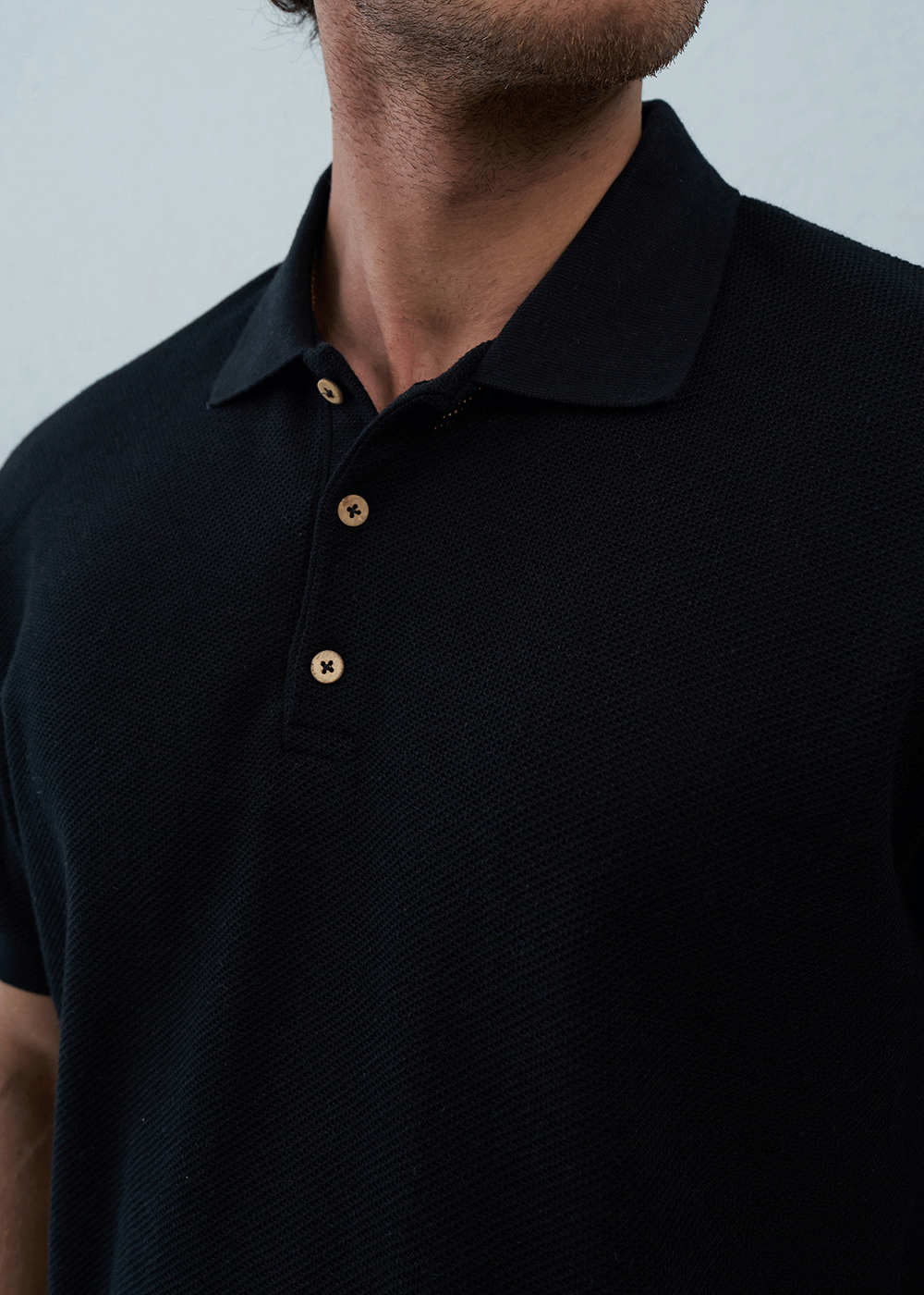 Polo T-Shirt Pique Textured – Μαύρο – 2