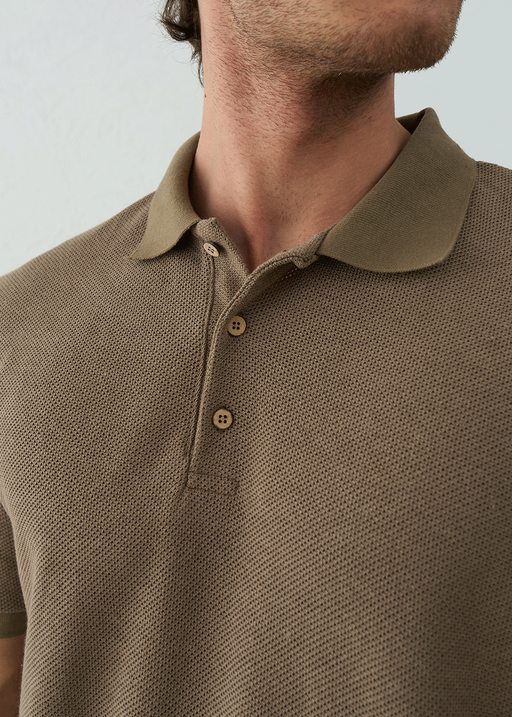 Polo T-Shirt Pique Textured – Καφέ – 2