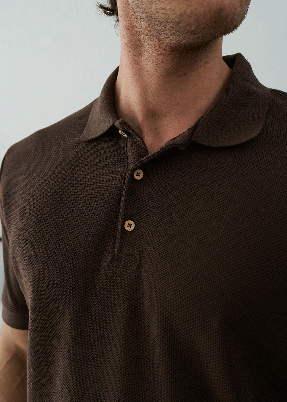 Polo T-Shirt Pique Textured – Σκούρο Καφέ – 3