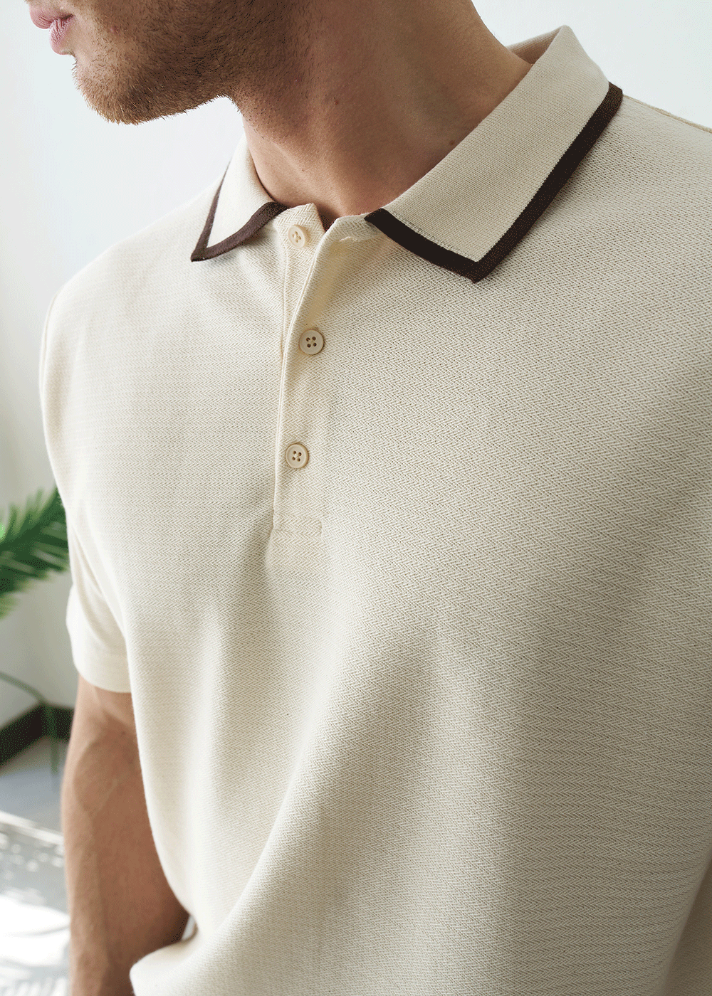 Polo T-Shirt Textured Piping – Μπεζ – 2
