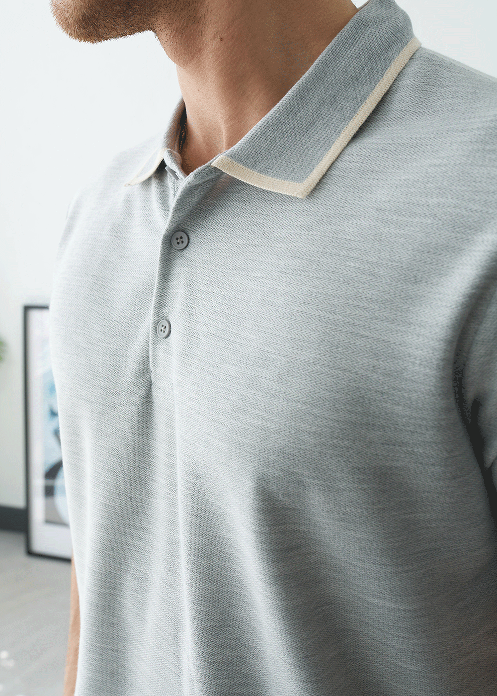 Polo T-Shirt Textured Piping – Γκρι – 2