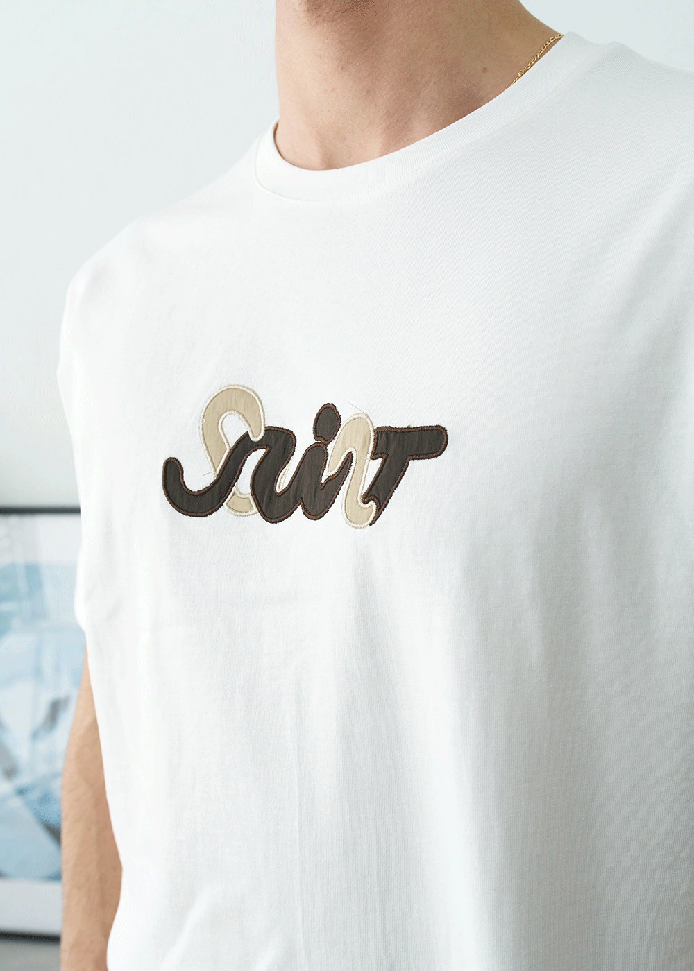 T-Shirt Regular-Fit Embroidered Logo Μπεζ/Καφέ – Λευκό – 3