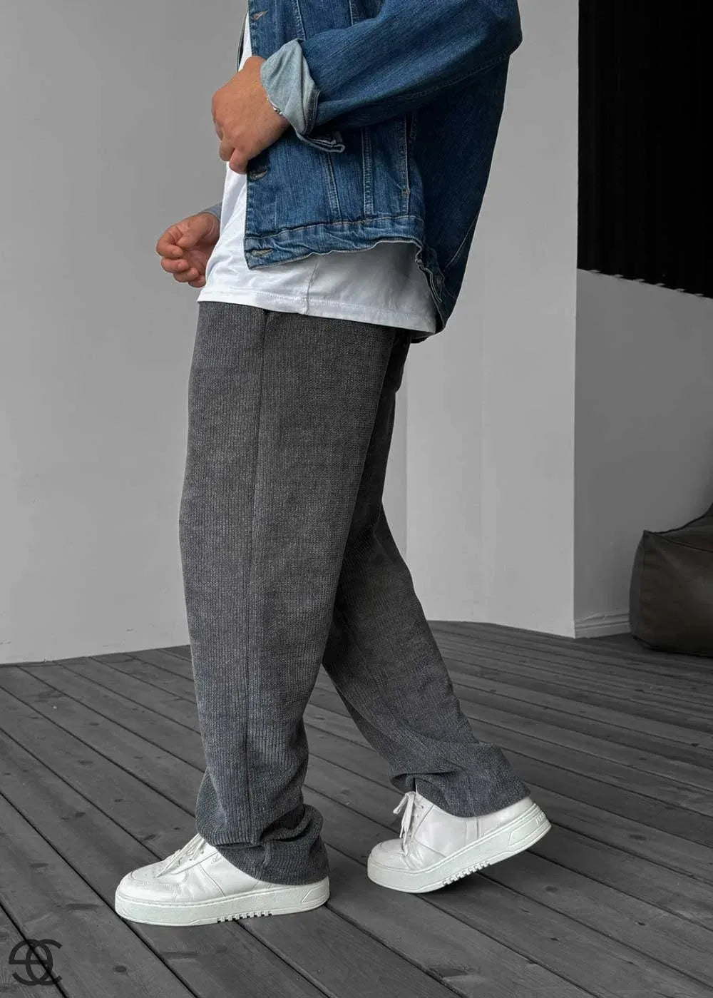 Basic Πλεκτό Baggy Παντελόνι Με Λάστιχο Στη Μέση – Ανθρακί – 2