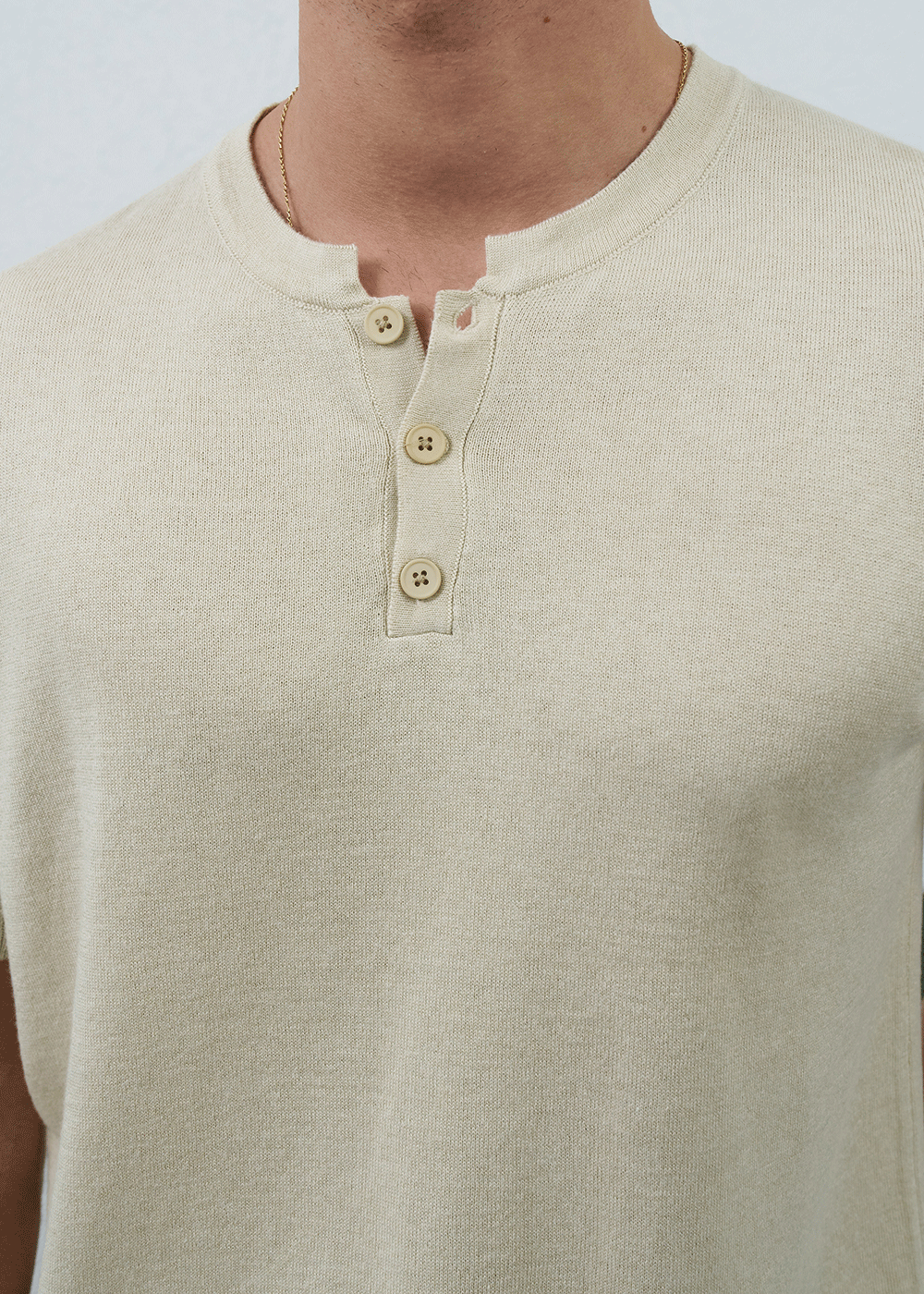 Πλεκτή Μπλούζα Henley Textured Knit – Μπεζ – 2
