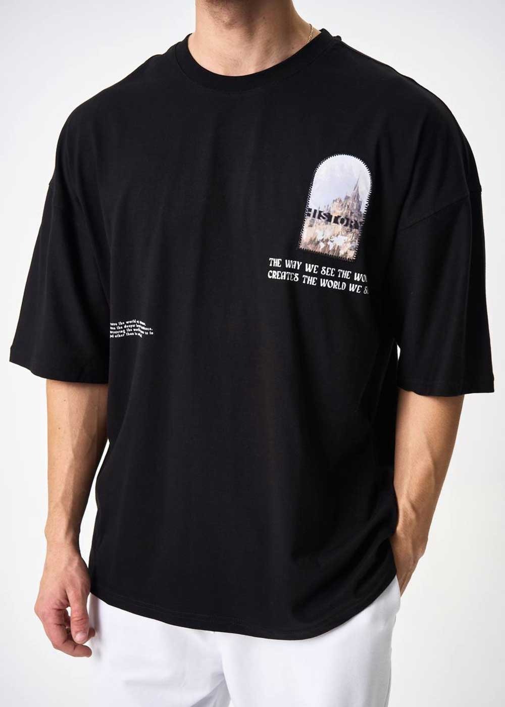 History Oversized T-Shirt με Απλικέ Σχέδιο – Μαύρο – 2