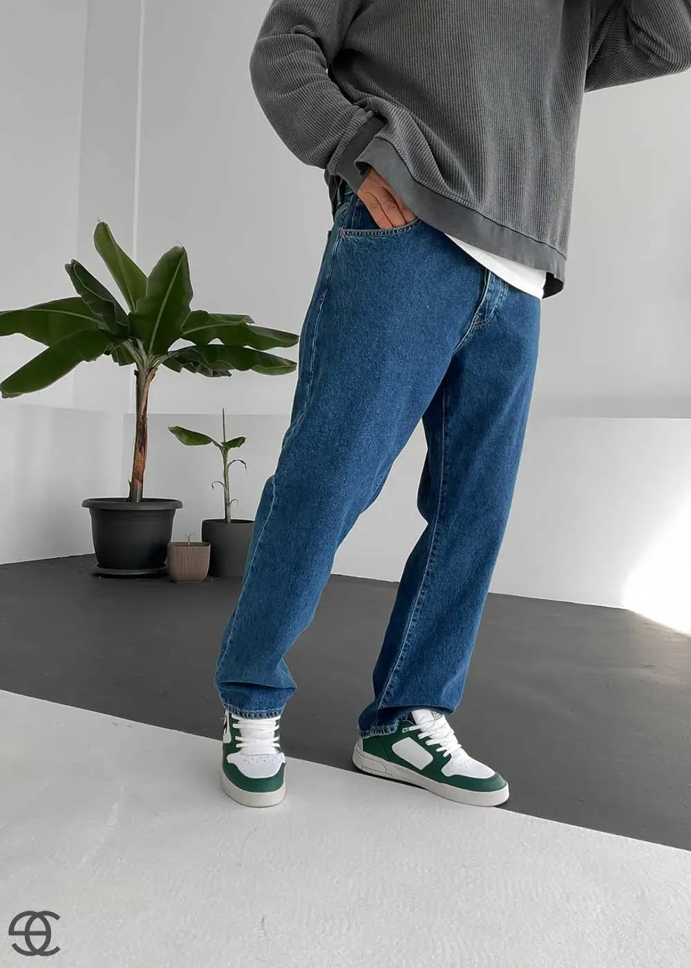 Baggy Denim Τζιν Παντελόνι Με Εφέ Ξεθωριάσματος - Μπλε – 3