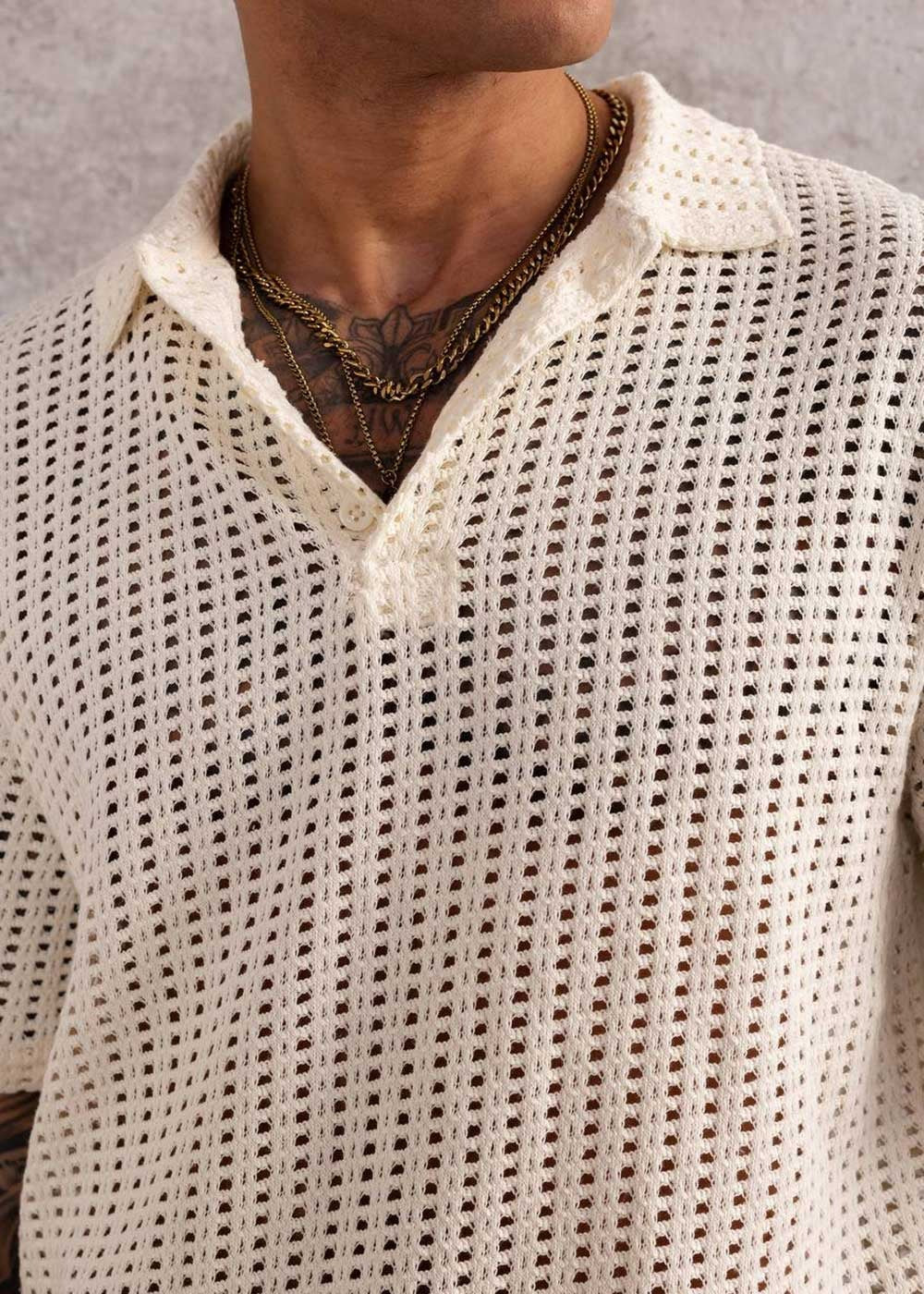 Πλεκτό Πουκάμισο Πόλο Crochet Studio – Εκρού – 2