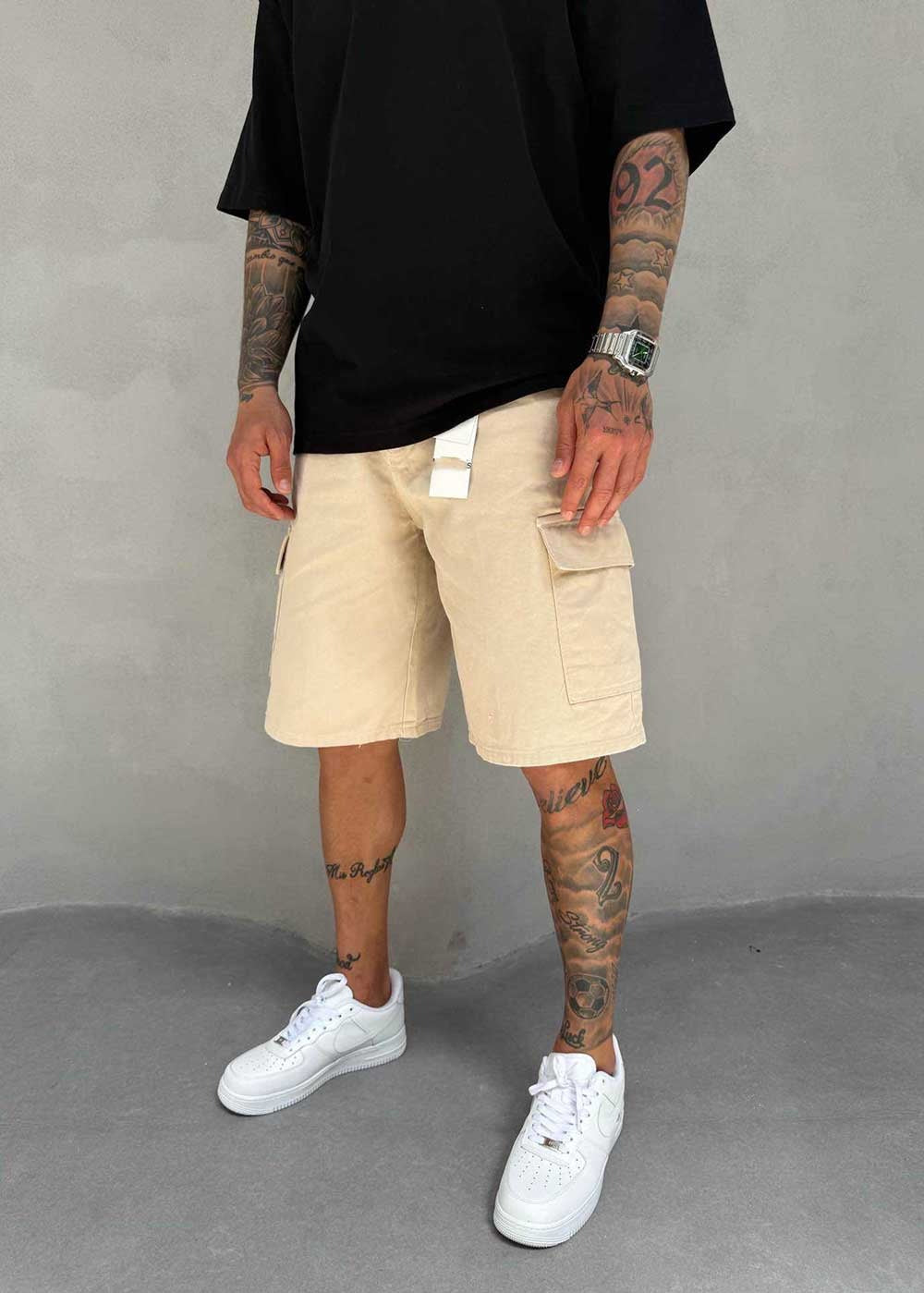Denim Cargo Βερμούδα Baggy – Σκούρο Μπεζ – 2