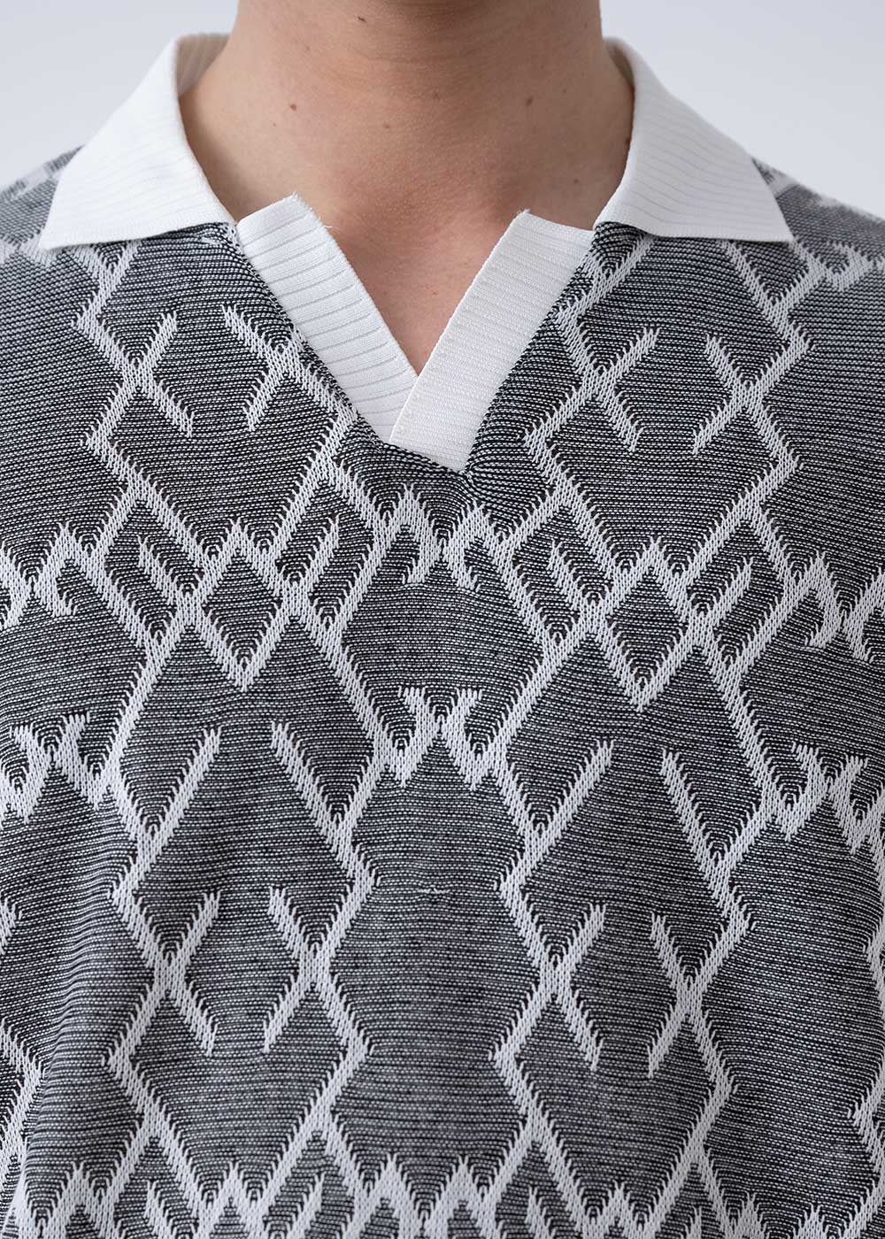 Πλεκτό Polo T-Shirt Με Γεωμετρικό Μοτίβο - Γκρι – 3