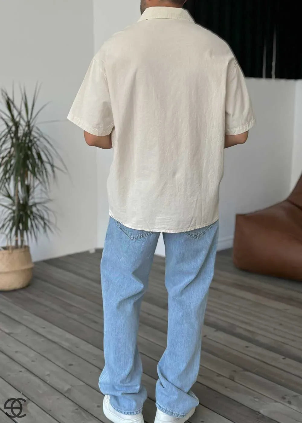 Oversized Πουκάμισο Με Απλικέ Κέντημα Και Κοντό Μανίκι - Μπεζ – 3