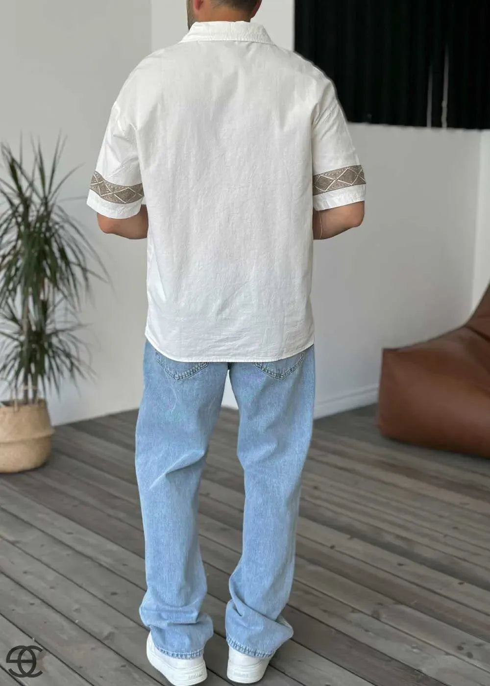 Oversized Πουκάμισο Με Απλικέ Δαντέλα Και Κοντό Μανίκι - Εκρού