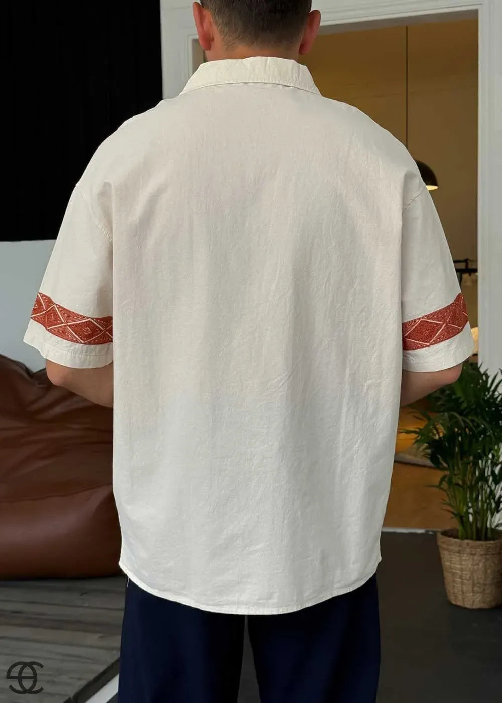 Oversized Πουκάμισο Με Απλικέ Δαντέλα Και Κοντό Μανίκι - Μπεζ – 2