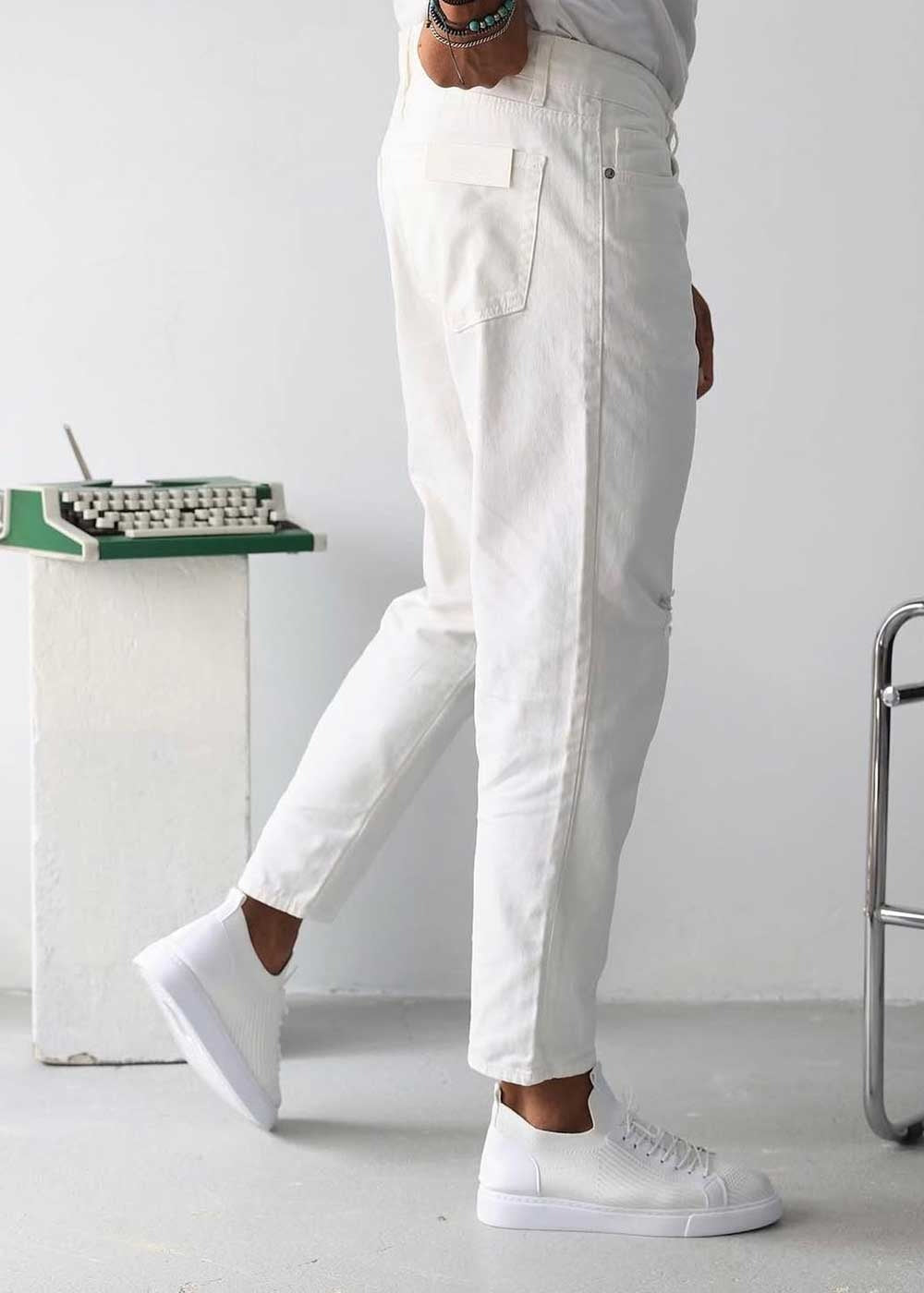 Παντελόνι Τζιν Loose Fit Με Μικρά Σκισίματα -Λευκό – 2